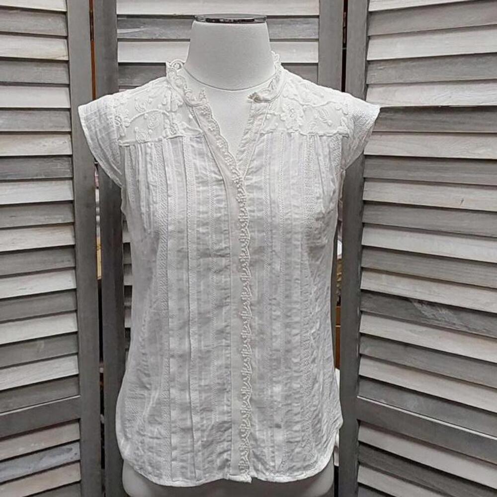 Cap Sleeve Dobby Blouse W/Lace | Architect | Petite Small